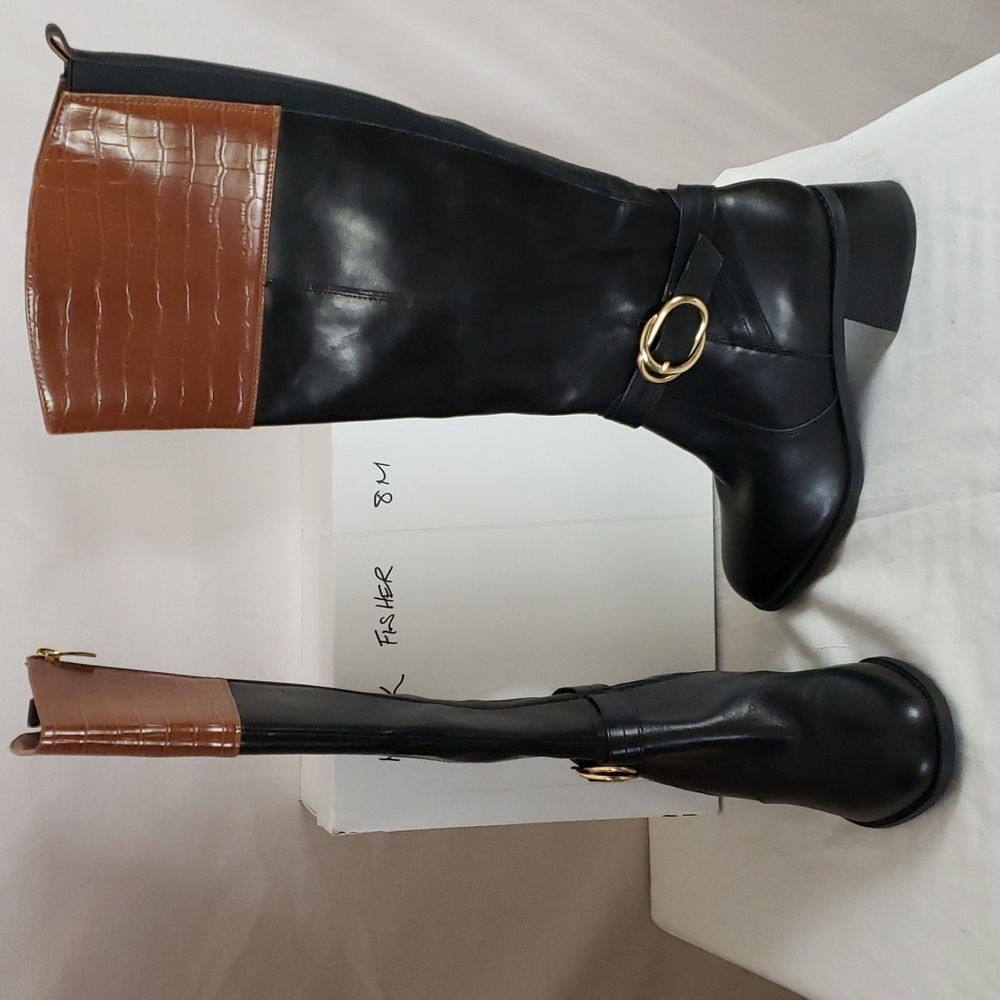 NEW Marc Fisher Croc Embossed Leather Riding Boot
